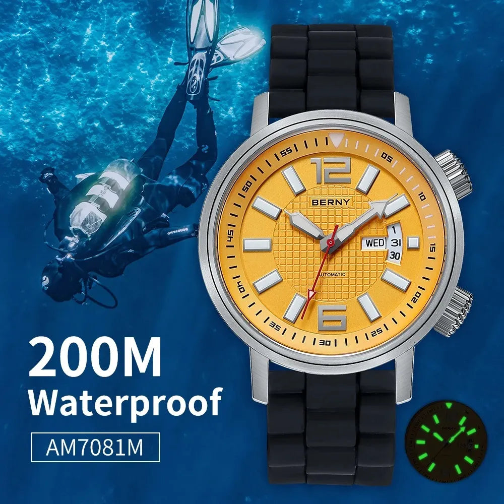 Men’s 200M Diver Watch – BERNY AM7081M Automatic Sapphire Series