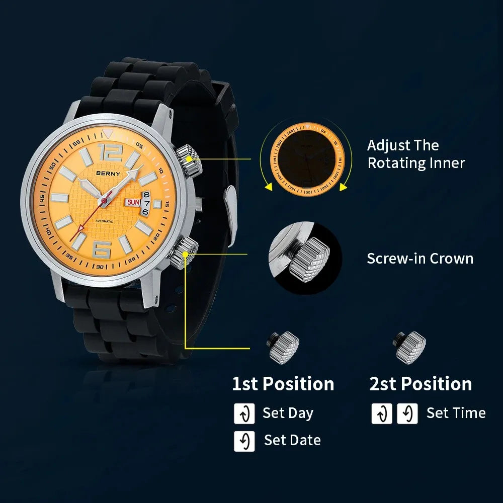Men’s 200M Diver Watch – BERNY AM7081M Automatic Sapphire Series