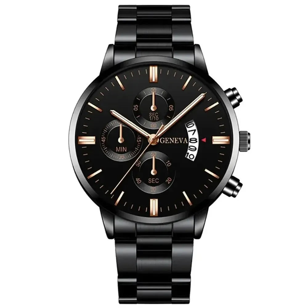 Men’s Black Stainless Steel Quartz Watch – Rexyle Nocturne Edition