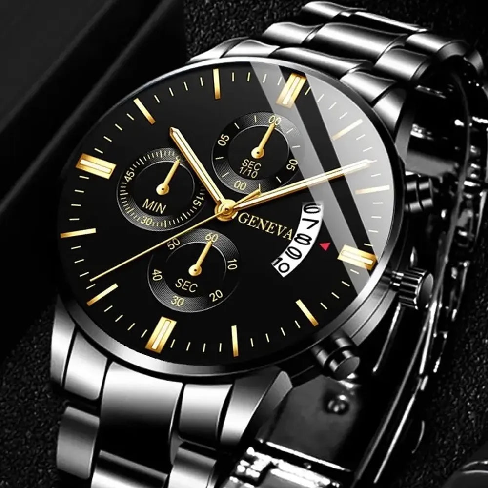 Men’s Black Stainless Steel Quartz Watch – Rexyle Nocturne Edition