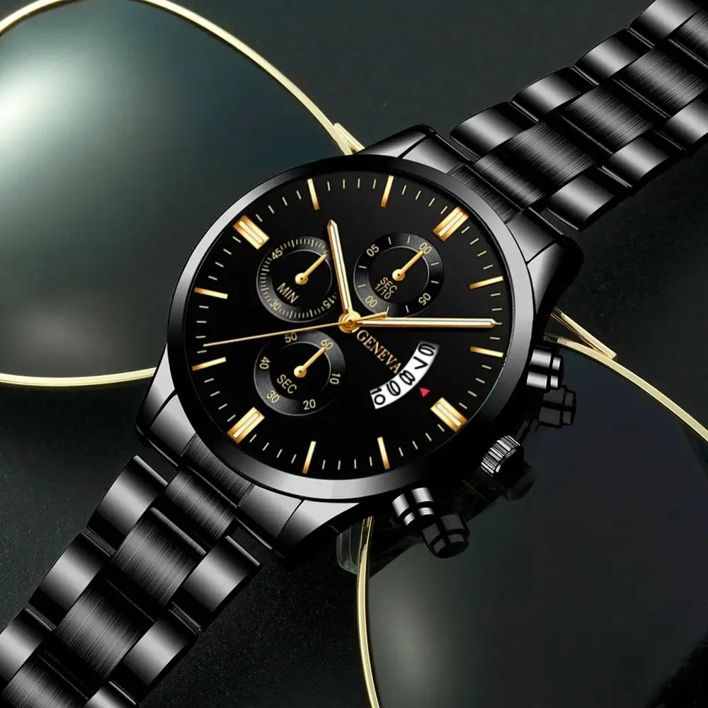 Men’s Black Stainless Steel Quartz Watch – Rexyle Nocturne Edition