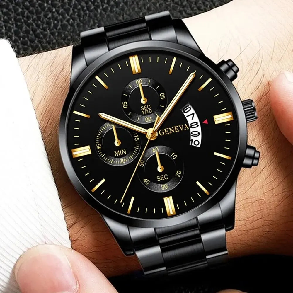 Men’s Black Stainless Steel Quartz Watch – Rexyle Nocturne Edition