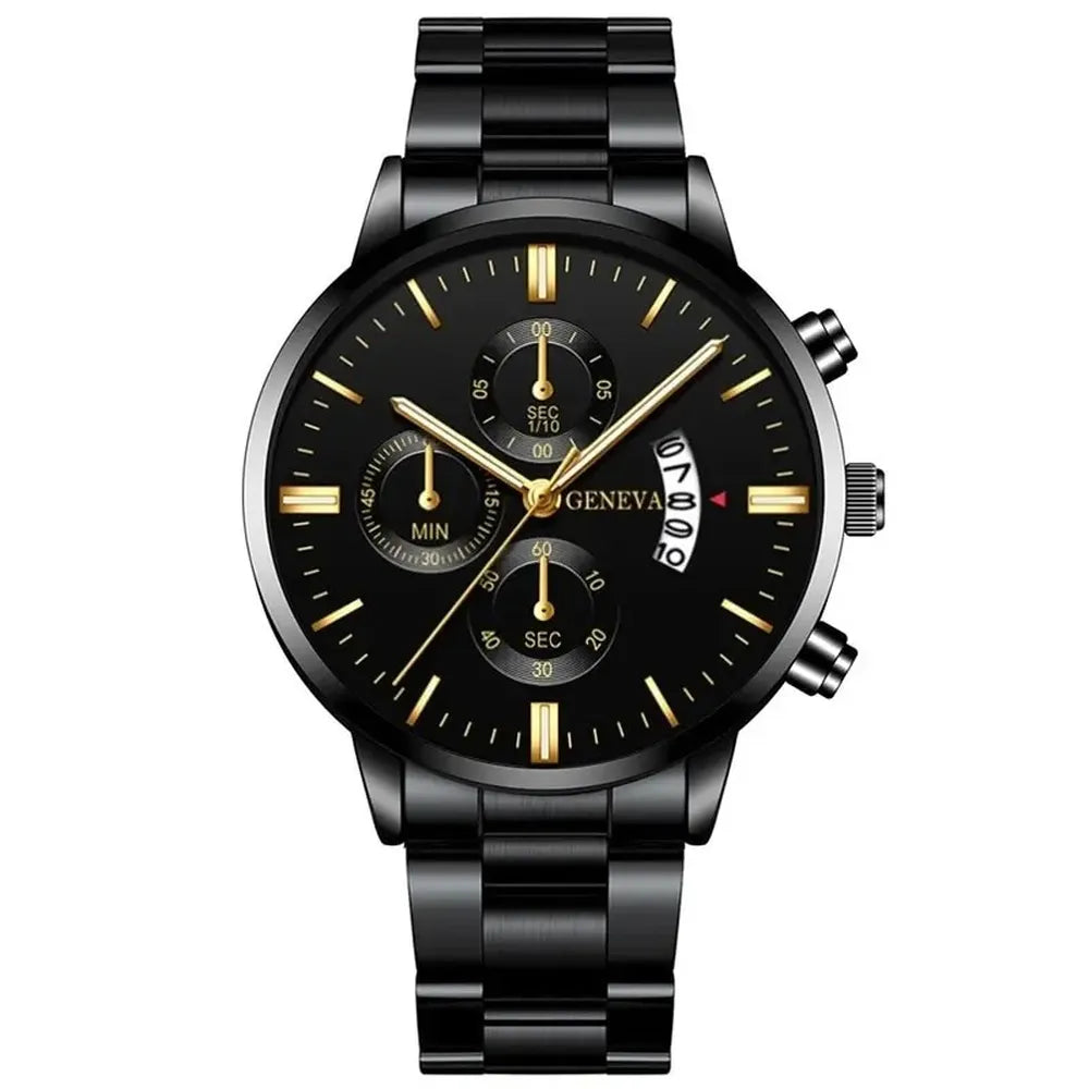Men’s Black Stainless Steel Quartz Watch – Rexyle Nocturne Edition