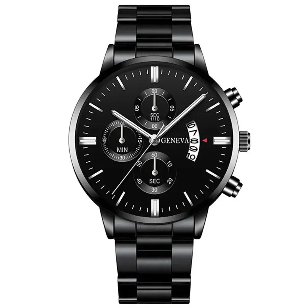 Men’s Black Stainless Steel Quartz Watch – Rexyle Nocturne Edition