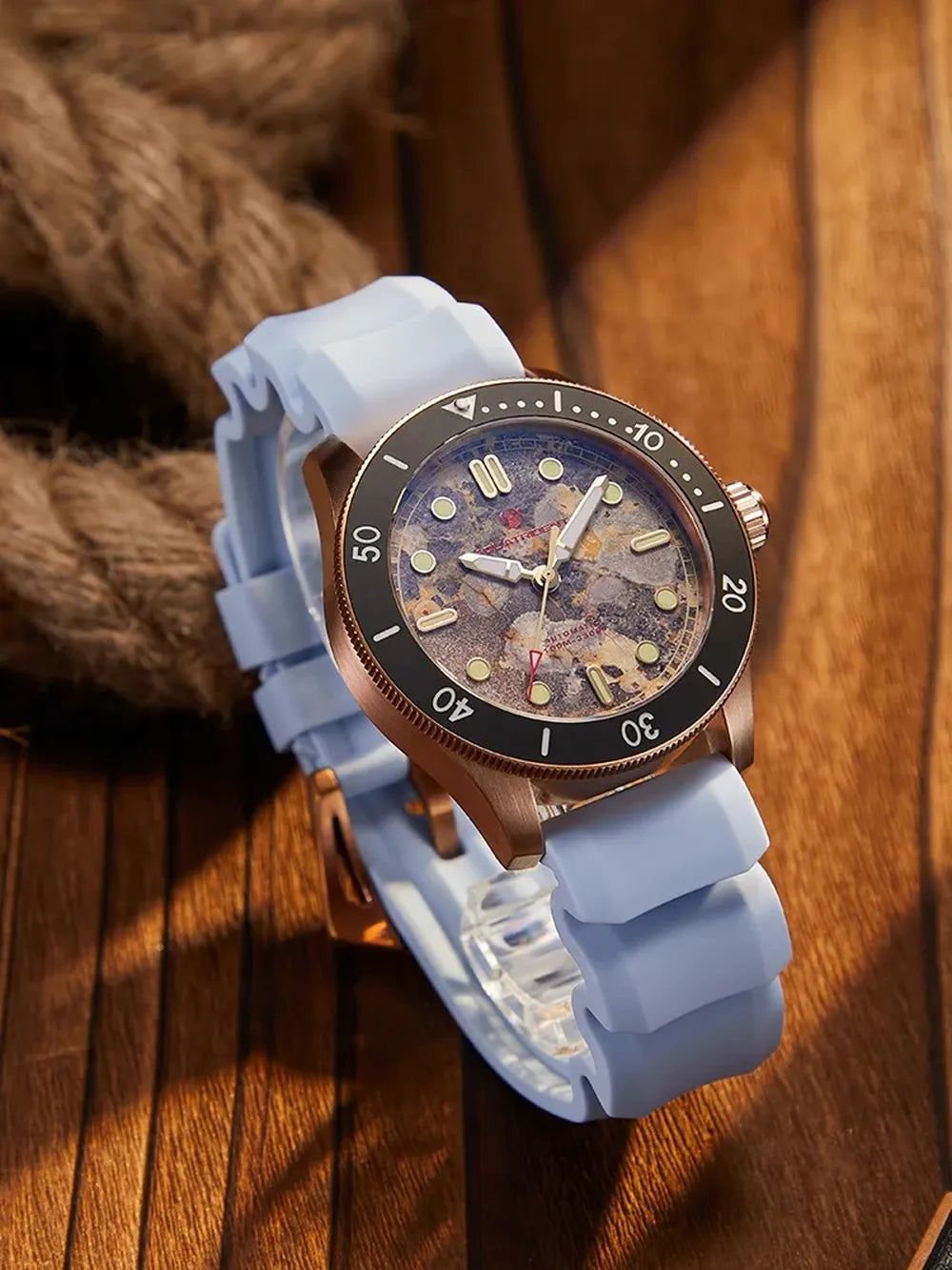Men’s Bronze Marble Dial Watch – Aquatrident Artisan Series Automatic