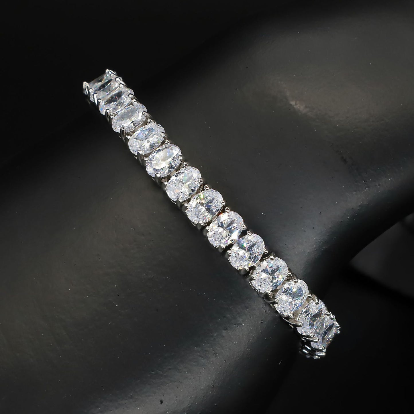 925 Sterling Silver Square Shaped Zircon Tennis Bracelet