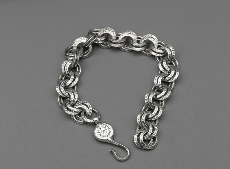 925 Sterling Silver Bracelet for Men Punk Nightclub Vintage Ring Bracelet