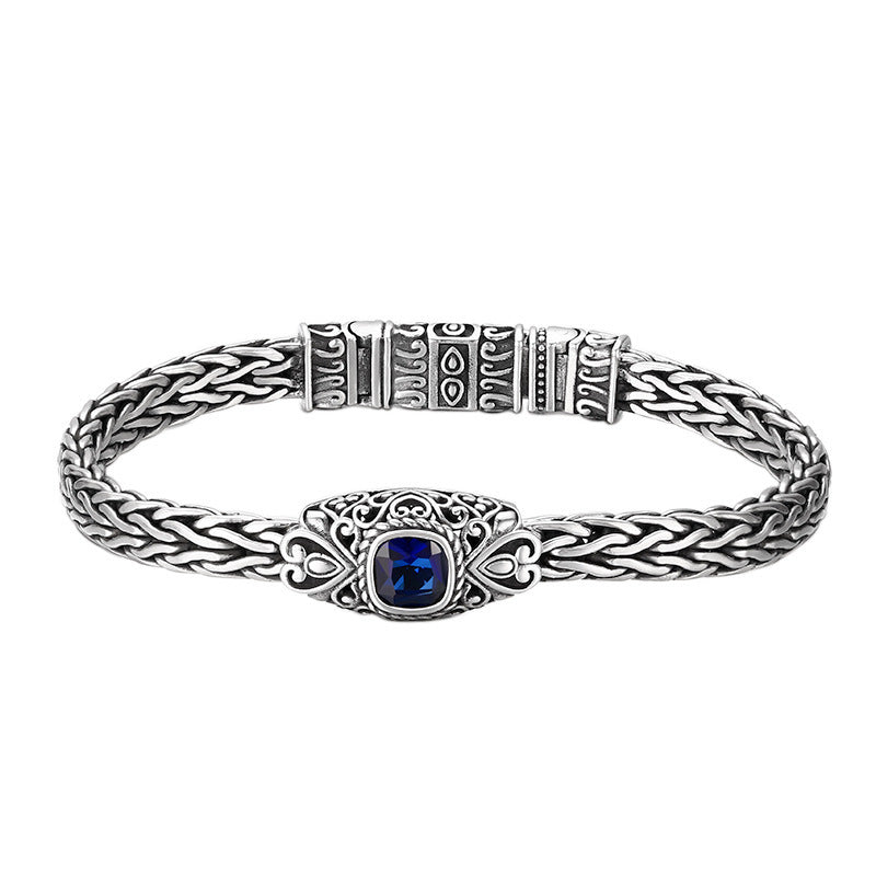 925 Sterling Silver Hand-woven Blue Zircon Bracelet