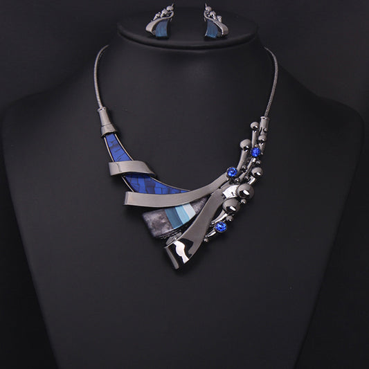 Jewelry Set, Luxury Gemstone Geometric Short clavicle Necklace Bridal Jewelry Gifts for her