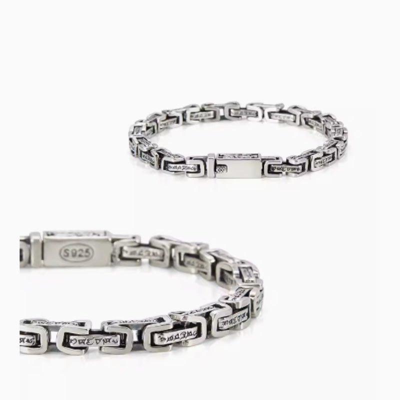 925 Sterling Silver Six Character Mantra Wealth Bracelet for Him