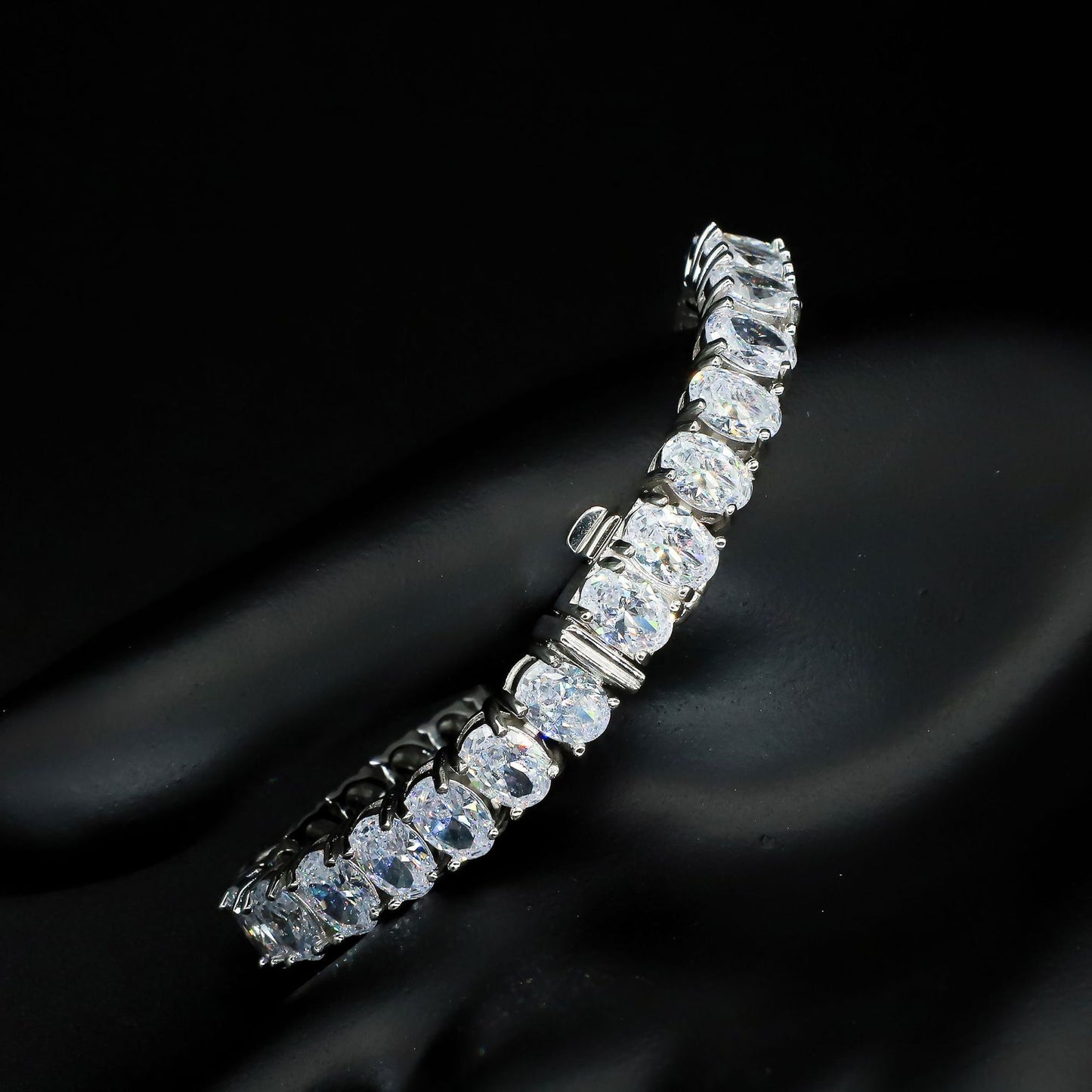 925 Sterling Silver Square Shaped Zircon Tennis Bracelet