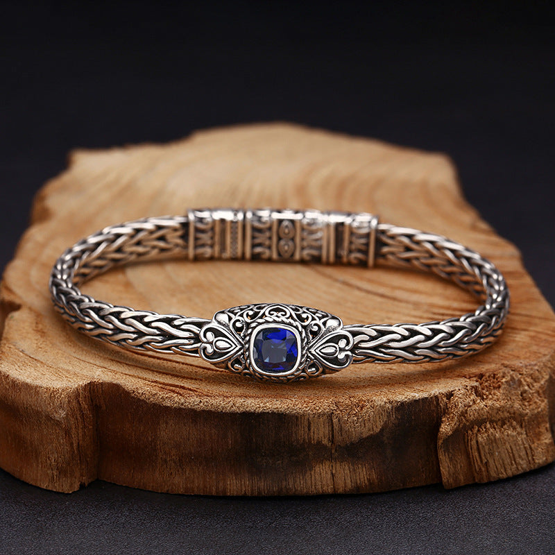 925 Sterling Silver Hand-woven Blue Zircon Bracelet