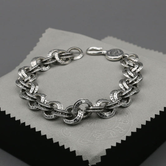 925 Sterling Silver Bracelet for Men Punk Nightclub Vintage Ring Bracelet