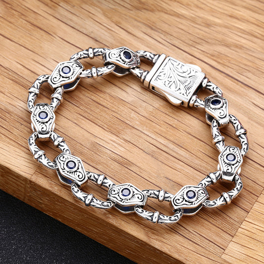 925 Sterling Silver Embossed Pattern Bracelet For Men