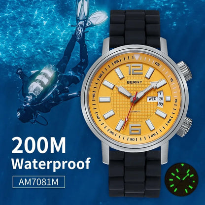 Men’s 200M Diver Watch – BERNY AM7081M Automatic Sapphire Series