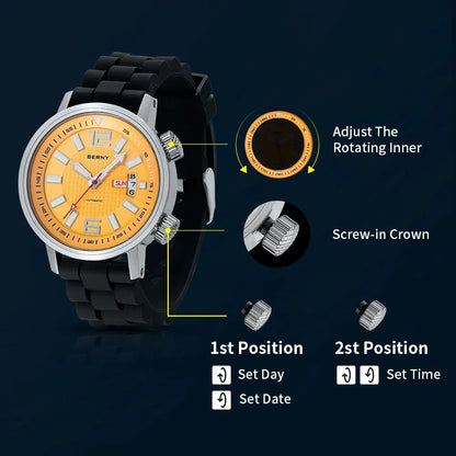Men’s 200M Diver Watch – BERNY AM7081M Automatic Sapphire Series