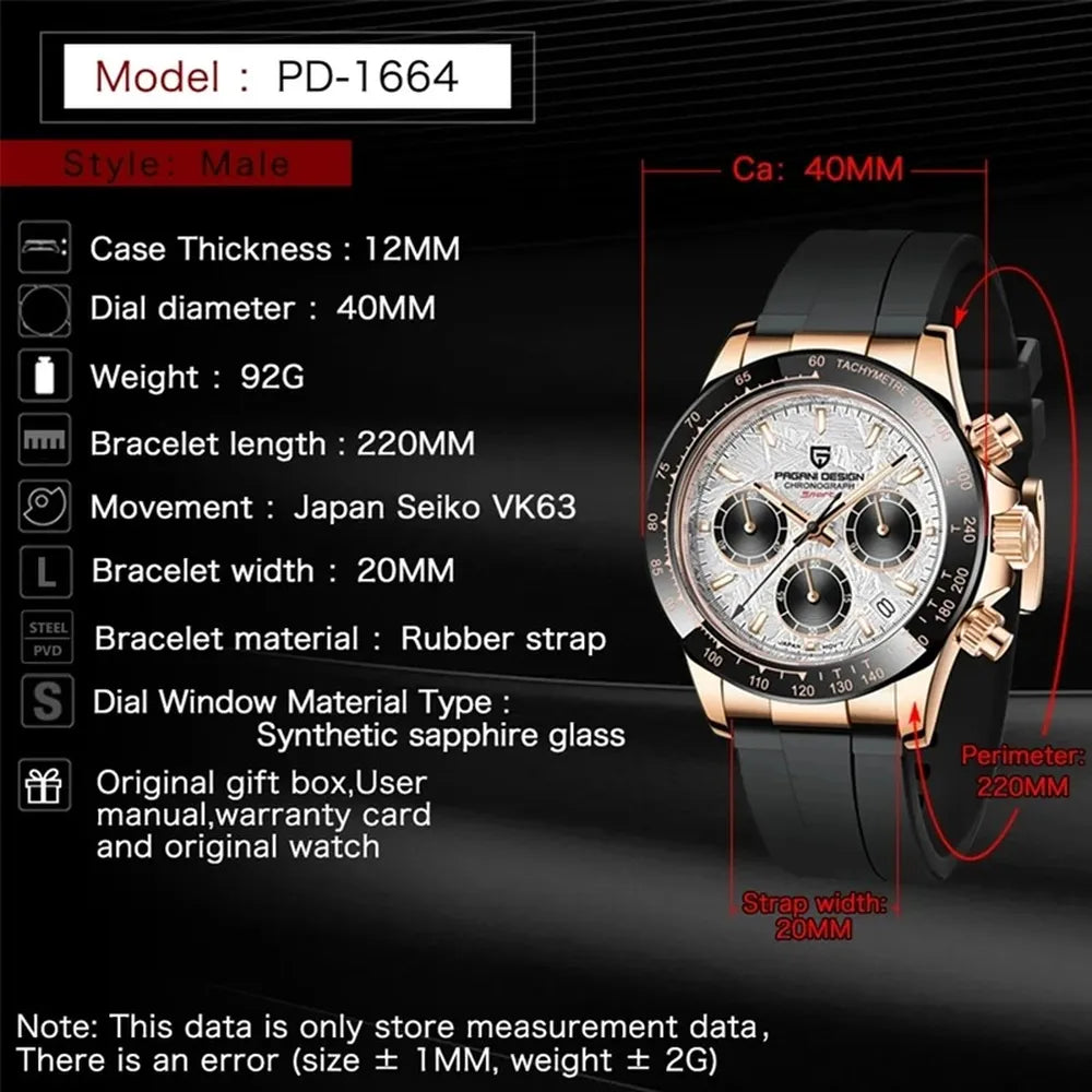 Men’s 40mm Retro Chronograph Watch – Rexyle Pagani V2 Quartz Edition