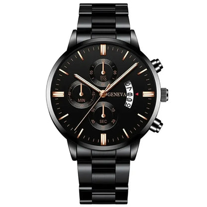 Men’s Black Stainless Steel Quartz Watch – Rexyle Nocturne Edition