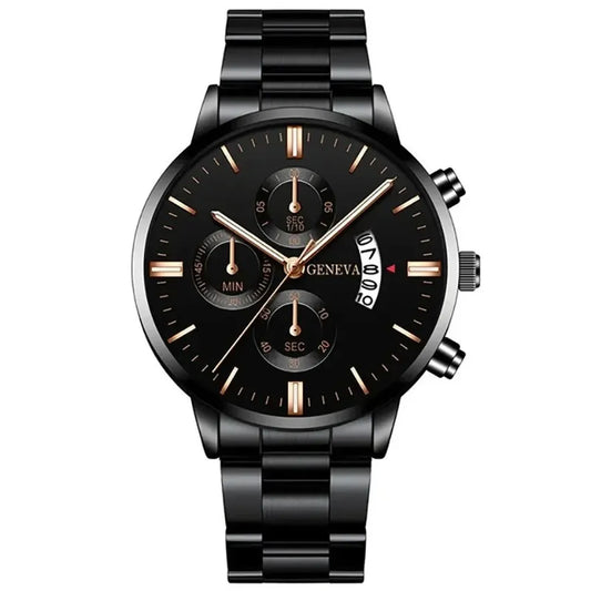 Men’s Black Stainless Steel Quartz Watch – Rexyle Nocturne Edition