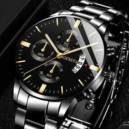 Men’s Black Stainless Steel Quartz Watch – Rexyle Nocturne Edition