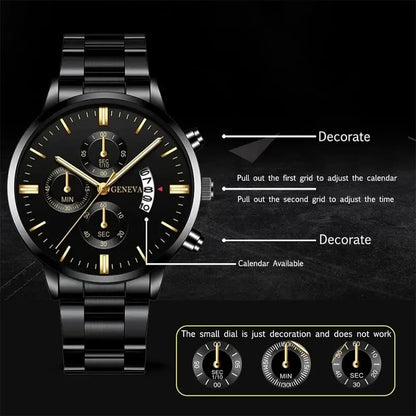 Men’s Black Stainless Steel Quartz Watch – Rexyle Nocturne Edition