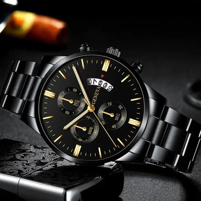Men’s Black Stainless Steel Quartz Watch – Rexyle Nocturne Edition