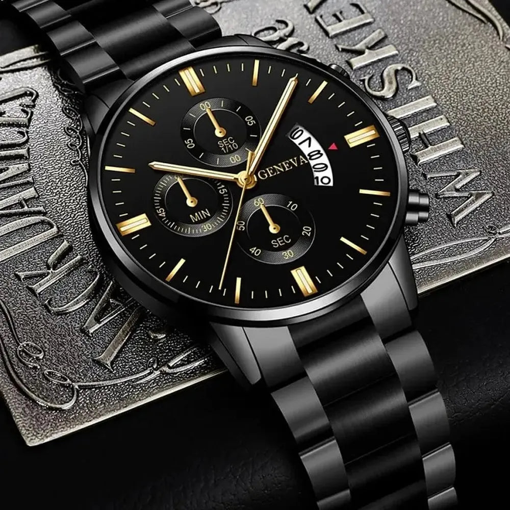 Men’s Black Stainless Steel Quartz Watch – Rexyle Nocturne Edition