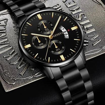 Men’s Black Stainless Steel Quartz Watch – Rexyle Nocturne Edition