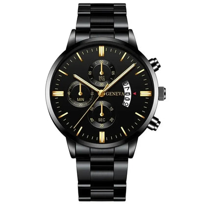 Men’s Black Stainless Steel Quartz Watch – Rexyle Nocturne Edition