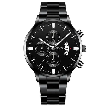 Men’s Black Stainless Steel Quartz Watch – Rexyle Nocturne Edition
