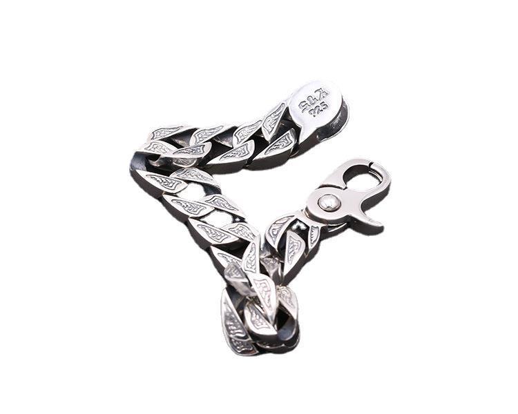 925 Sterling Silver Jewelry Retro Personality Men's Thick Creative Spring Hole Pop Bracelet