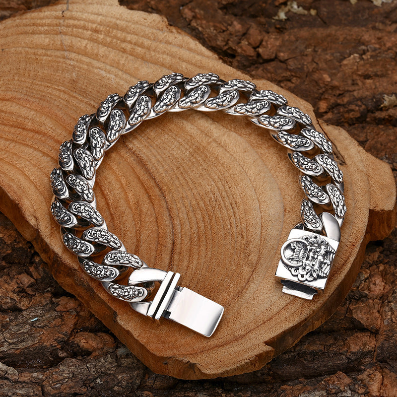 925 Sterling Silver Faucet Bracelet Money Drawing Pi Xiu Men's Thick Silver Vintage Distressed Trendy Unique Bracelet