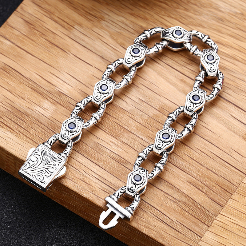 925 Sterling Silver Embossed Pattern Bracelet For Men