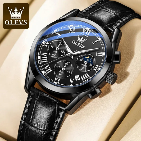 Men’s Leather Chronograph Watch – Rexyle OLEVS 2871 Business Edition